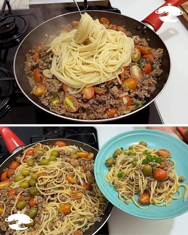 Macarrão na manteiga com carne moída